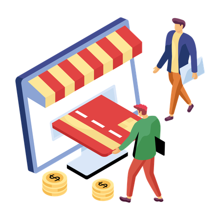 Man paying via card for online shopping  Illustration