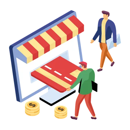 Man paying via card for online shopping  Illustration