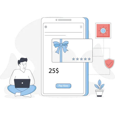 Man paying via mobile wallet  Illustration