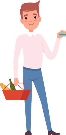 Man paying with card for groceries Illustration