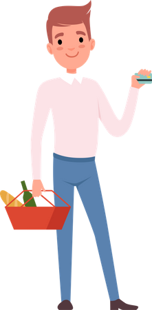 Man paying with card for groceries  Illustration