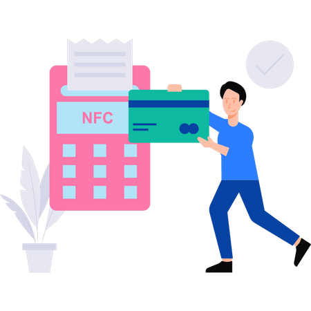 Man paying with NFC machine Illustration