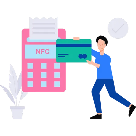 Man paying with NFC machine  Illustration