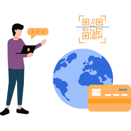 Man paying worldwide by card  イラスト