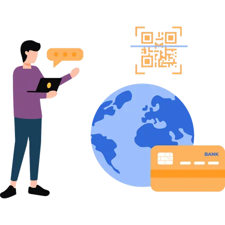 Man paying worldwide by card  イラスト