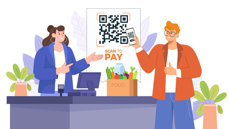 Man payment by UPI at market  Illustration