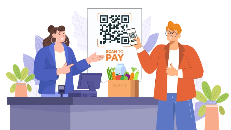 Man payment by UPI at market  Illustration