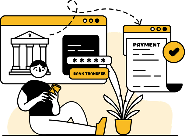 Man pays bills through online payment  Illustration