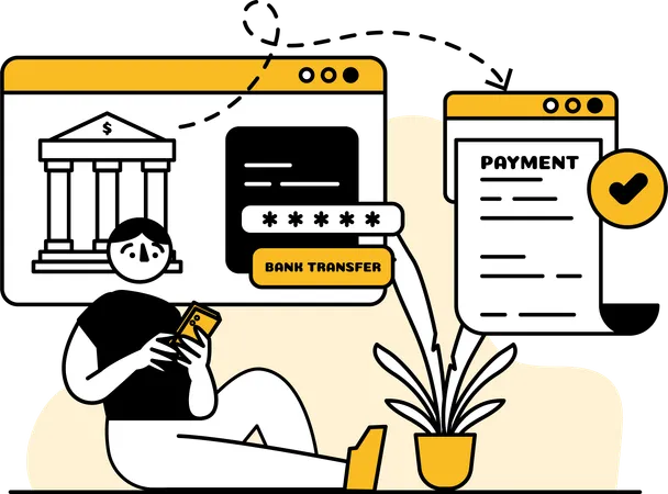 Man pays bills through online payment  Illustration