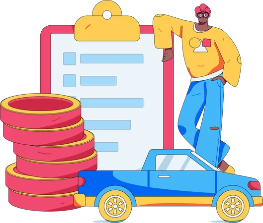 Man pays car insurance premium  Illustration