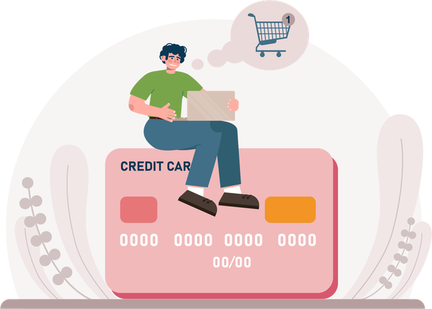 Man pays card amount  Illustration