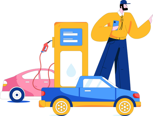 Man pays for car fuel  Illustration