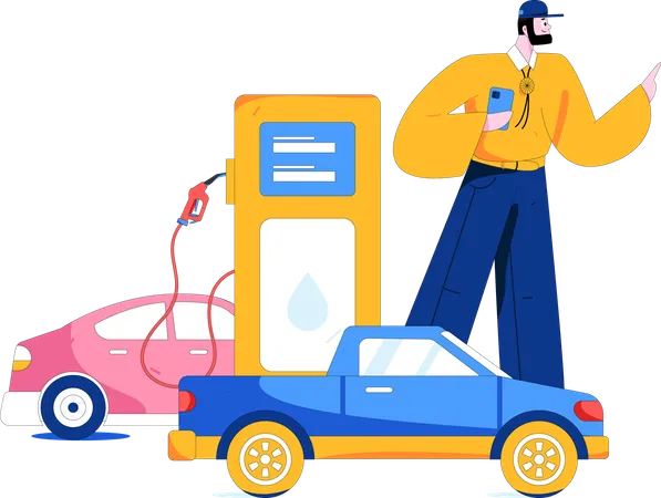 Man pays for car fuel  Illustration