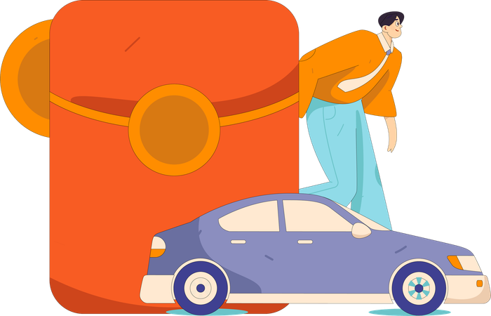 Man pays for car rental services  Illustration