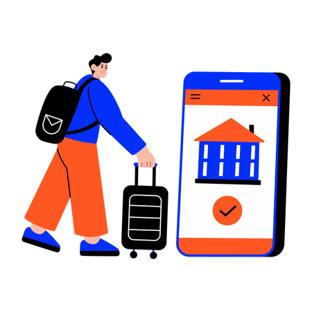 オンラインでホテルの支払いをしている男性  イラスト