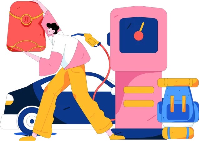 Man pays money at fuel station  Illustration