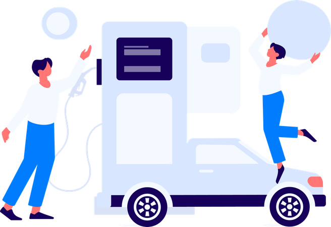 Man pays money at fuel station pump  Illustration