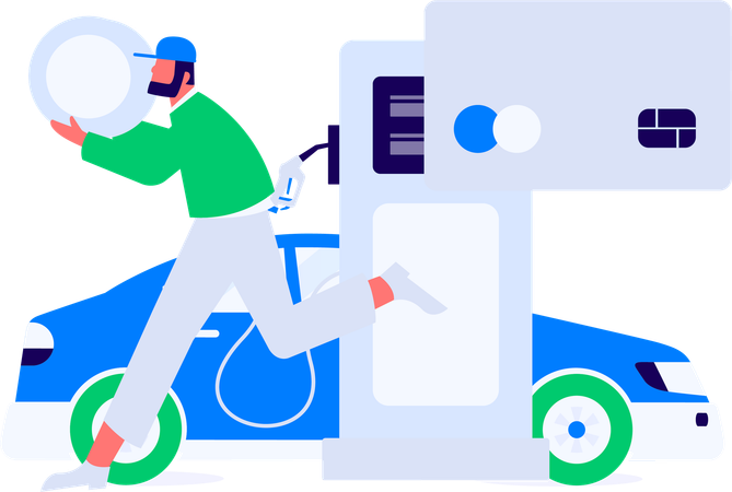 Man pays money at fuel station pump  Illustration