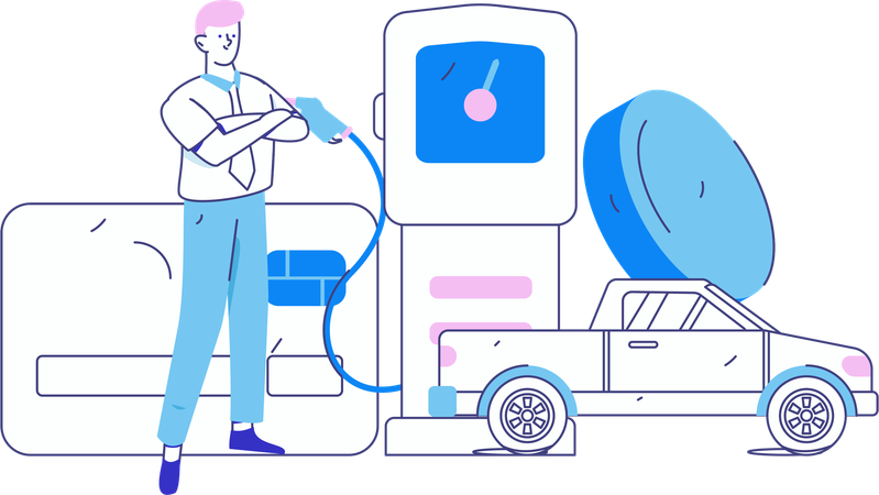 Man pays money at fuel station pump  Illustration