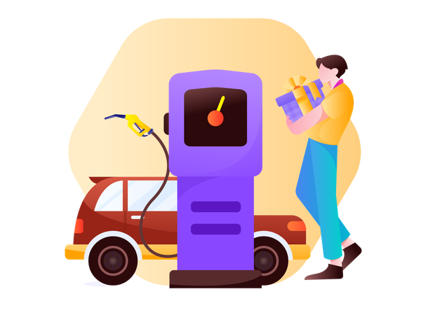 Man pays money for car fuel  Illustration