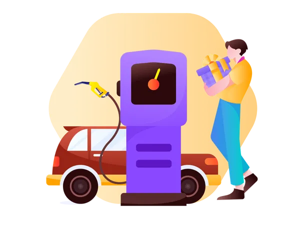 Man pays money for car fuel  Illustration