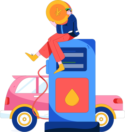 Man pays money for car fuel  Illustration