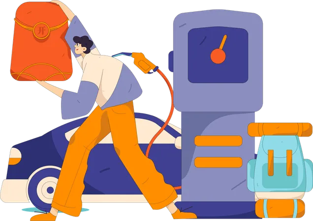 Man pays money for car petrol  Illustration