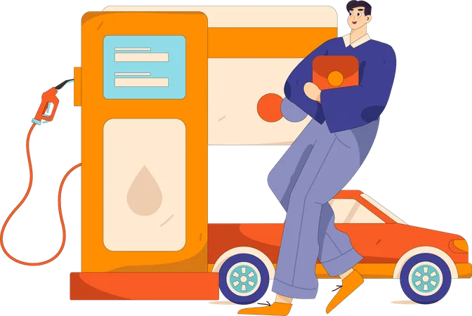 Man pays petrol bills  Illustration