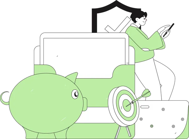 Man pays shopping bill through piggy bank  Illustration