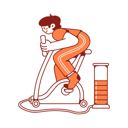 男性がペダルを漕いでエネルギーチャージを加速する  イラスト