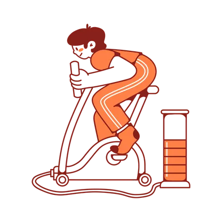 男性がペダルを漕いでエネルギーチャージを加速する  イラスト