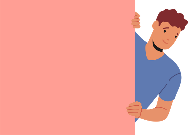 Man peeking from behind  Illustration