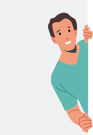 Man Peeking From Behind Wall  Illustration