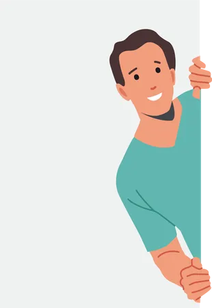 Man Peeking From Behind Wall  Illustration