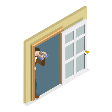 Man peeking through door  Illustration