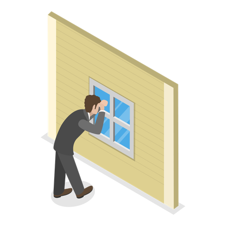 Man peeking through window  Illustration