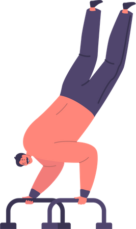 Man Performing A Handstand Exercise On The Calisthenics Bars  Illustration