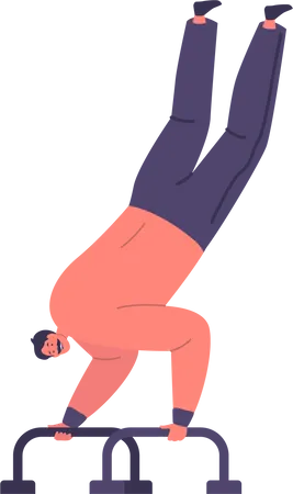 Man Performing A Handstand Exercise On The Calisthenics Bars  Illustration