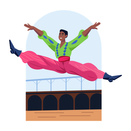 カサックダンスを踊る男性  イラスト