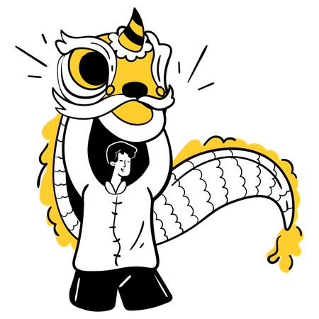 Man performing dragon dance  Illustration