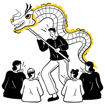 Man performing dragon dance  Illustration