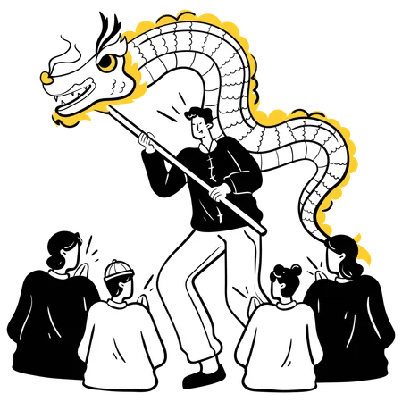 Man performing dragon dance  Illustration