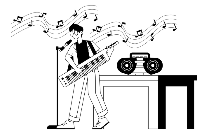 Man Performing on stage with Keyboard  Illustration