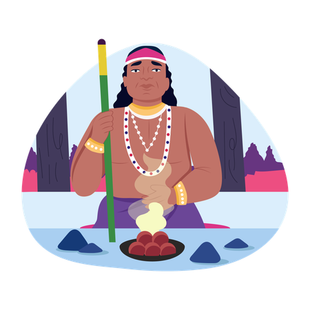 Man performing shaman ritual  Illustration