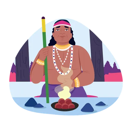 Man performing shaman ritual  Illustration