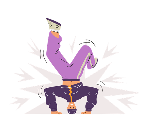 Man performing sporty street dance headstand pose  Illustration