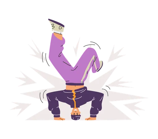 Man performing sporty street dance headstand pose  Illustration