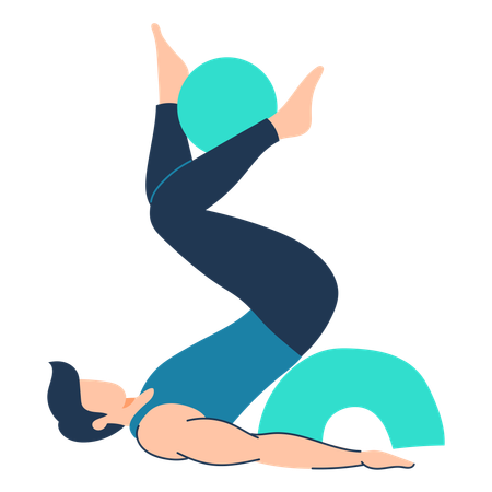 Man performs Pilates workout  イラスト
