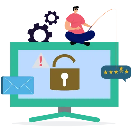 Man phishing and hacking data  Illustration