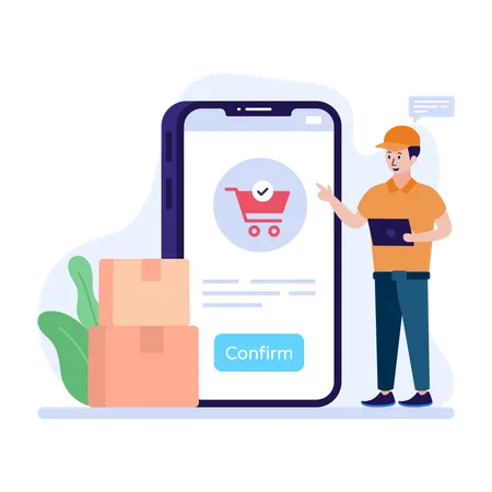 Man picking confirmed online order  Illustration